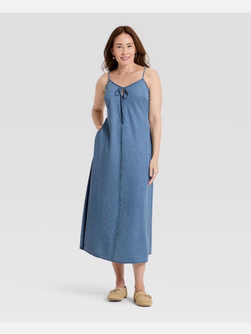 Universal Thread Women's Chambray Maxi Sundress Dress Sleeveless Cotton S NWT